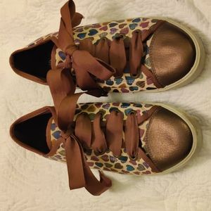 Brighton "Lovey" Sneakers Brown Purple Blue Hearts size 8 1/2